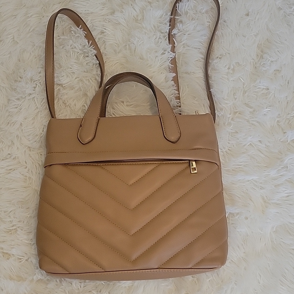 A New Day Tan Quilted Shoulder Bag